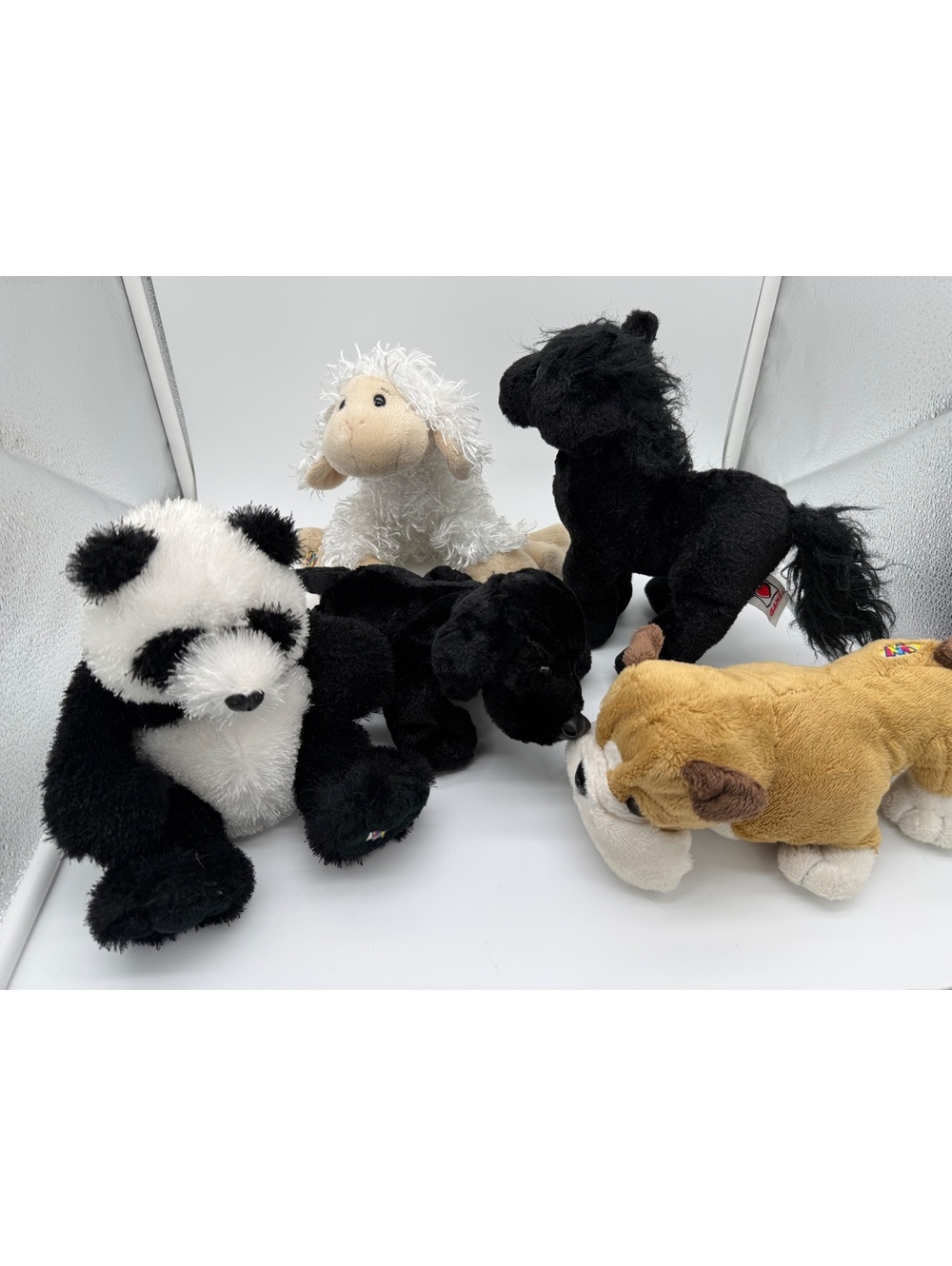 Ganz Webkinz Plush Lot of 5-Panda,Black Stallion,Bulldog, Black Lab,Lamb-NOCODES